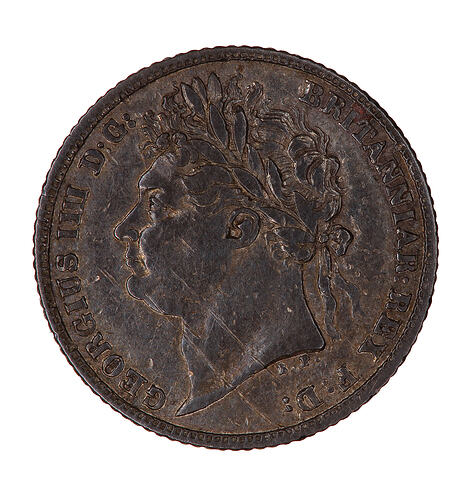 Coin - Sixpence, George IV, Great Britain, 1821 (Obverse)