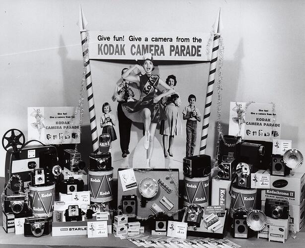 Kodak Australasia Pty Ltd, Product Display, 'Give Fun! Give a Camera From the Kodak Camera Parade', circa 1963