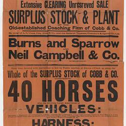 Advertising Poster - Cobb & Co. Clearing Sale, Moorabool Street, Geelong, Victoria, 18 Dec 1908