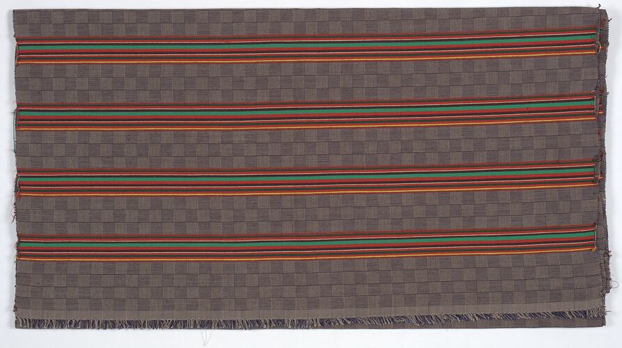 Fabric - Anna Apinis, Latvian, Vidzeme Region, Brown Check with Stripes, Sydney 1950s