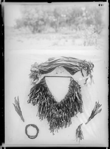 Tyemurrelye and other objects worn by a widow to scare the spirit of her husband away from the camp and into his grave, Alice Springs, Central Australia, c. 1901