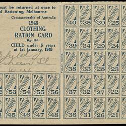 Ration Card - Clothing, Issued to J Brookfield, Melbourne, 1948