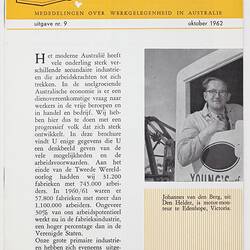 Booklet - 'Werkgelegenheid in Australie', Commonwealth of Australia, Oct 1962