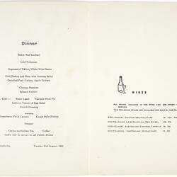 Menu - SS Stratheden, P&O Line, Dinner, 20 Aug 1963
