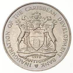 Coin - 4 Dollars, Inauguration of Caribbean Development Bank, Antigua, 1970