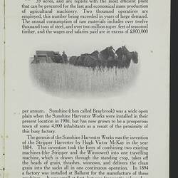 Company History - H.V. McKay, Sunshine, Agricultural Implements, circa 1927