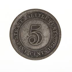 Coin - 5 Cents, Straits Settlements, 1926
