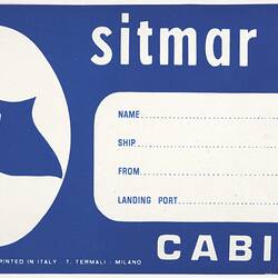 Baggage Label - Sitmar Line, Cabin, circa 1950s