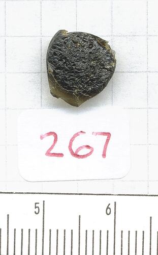Pitted, button-shaped tektite with flange.
