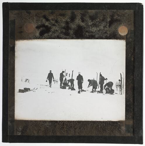 Lantern Slide - Discovery II Search Party at 'Little America', Ellsworth Relief Expedition, Antarctica, 1935-1936