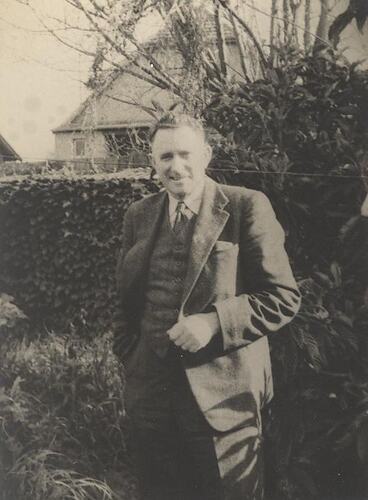 Photograph - Cluny Macpherson, father of Hope Macpherson, in garden, Victoria