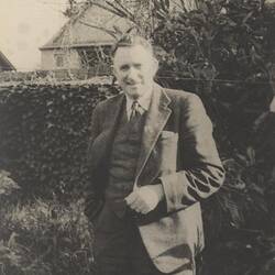 Photograph - Cluny Macpherson, father of Hope Macpherson, in garden, Victoria