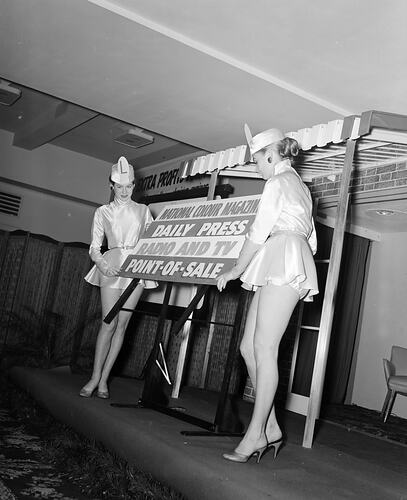 Negative - Two Models with Advertisement Board, Melbourne, Victoria, 1958