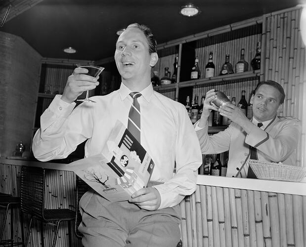 Negative - Man at Cocktail Bar, Chevron Hotel, Melbourne, Victoria, 1958