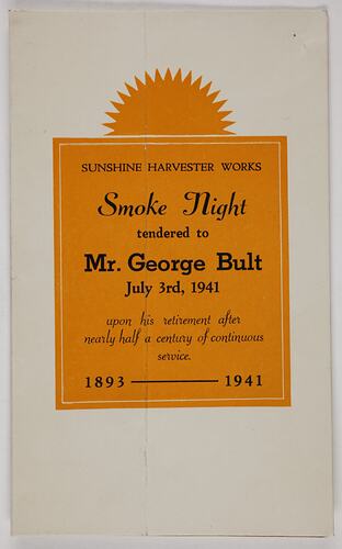 Programme - Smoke Night for George Bult, 3 Jul 1941