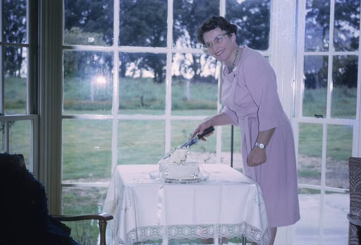 Hope Macpherson Black Cutting Christening Cake, Newbury, Victoria, Oct 1966