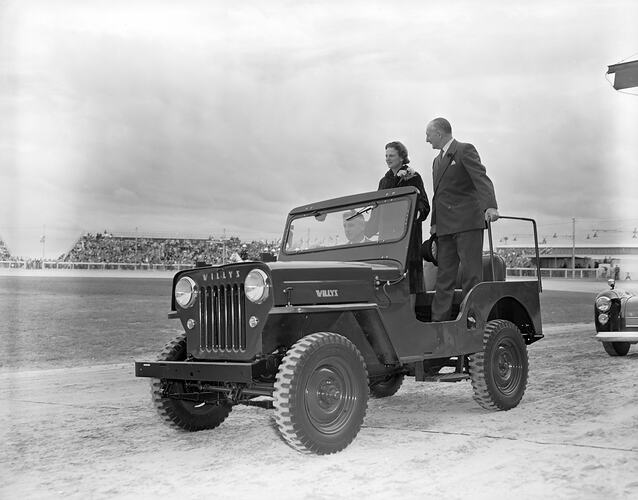 Man and Woman in Car, Royal Melbourne Show, Flemington, Victoria, Sep 1958