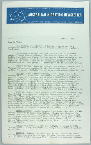 Newsletter - 'Australian Migration Newsletter', 21 Apr 1961