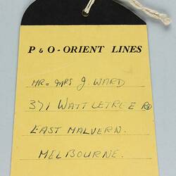 Baggage Label - P&O Orient Lines, Nov 1961