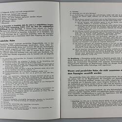 Booklet - 'Wissenswertes uber Zollbestimmungen in Australien', Commonwealth of Australia, Jul 1958