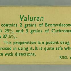 Drug - Valuren (Bromvaletone & Carbromal), J. McGloin, Pty. Ltd. Manufacturing Chemists, circa 1960