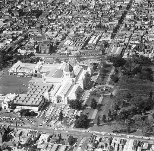 Negative - Aerial View of the Royal Exhibition Building, Carlton, Victoria, Apr 1962