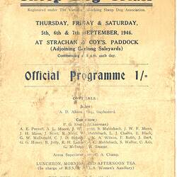 Programme - Geelong Agricultural & Pastoral Society, 'Sheep Dog Trials', 1946