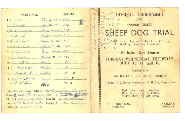Program - 'Sheep Dog Trial', Nathalia, Victoria