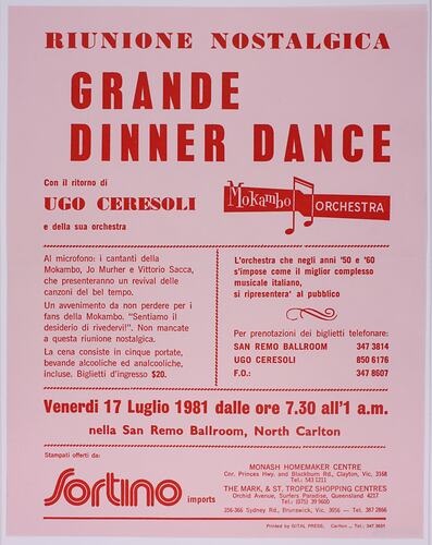 Flyer - Mokambo Orchestra, Grande Dinner Dance, North Carlton, 17 Jul 1981