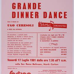 Leaflet - Mokambo Orchestra, Grande Dinner Dance, North Carlton, 17 Jul 1981