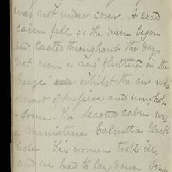 Open diary with handwritten text on discoloured worn page.