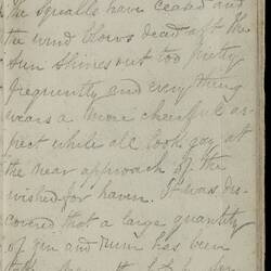 Open diary with handwritten text on discoloured worn page.