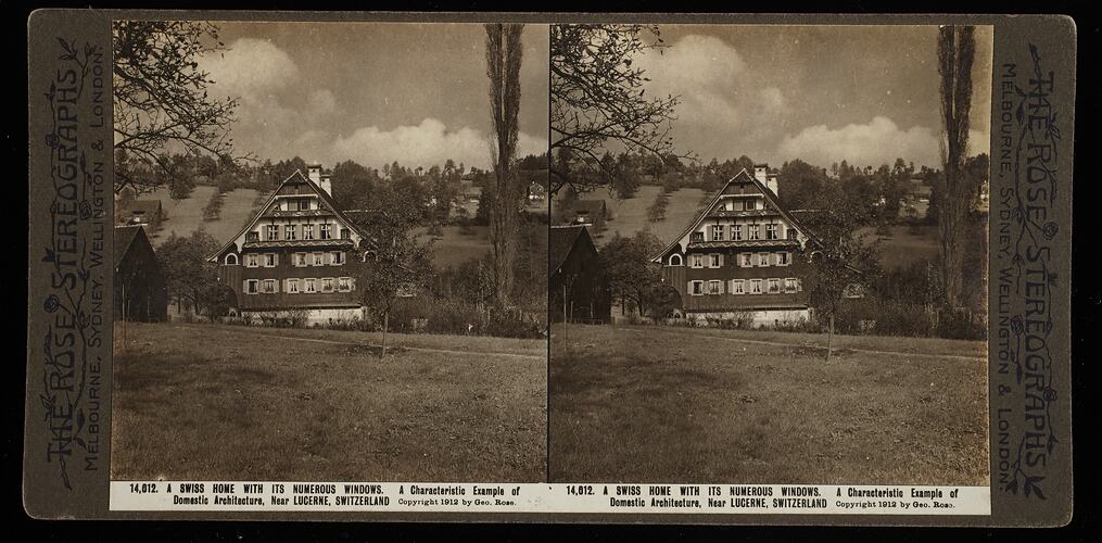 Stereograph - 'A Swiss Home With its Numerous Windows', 1912