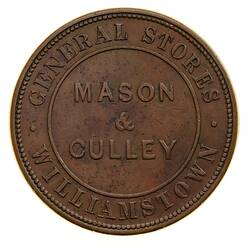 Token - 1 Penny, Mason & Culley, General Stores, Williamstown, Victoria, Australia, circa 1855