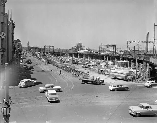 Melbourne City Council, Street & Railway View, Melbourne, 06 Nov 1959