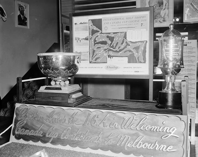 Dunlop Australia Ltd, Canada Cup Display, Chevron Hotel, Melbourne, 17 Nov 1959