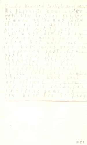 Handwritten game description in pencil on lined paper.