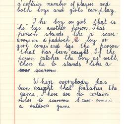 Document - Jeanette Boyce, to Dorothy Howard, Description of Chasing Game 'Scare Crow', 25 Mar 1955