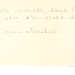 Document - Dianne Marshall, Addressed to Dorothy Howard, Transcription of a Riddle, 1954-1955