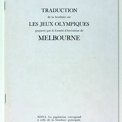 Booklet - French, Invitation, The XVI Olympiad, Melbourne, 1956