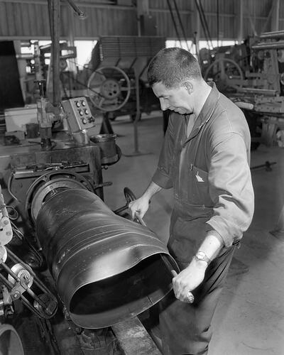 BF Goodrich Australia, Worker Making a Tyre, Somerton, Victoria, 04 Feb 1960
