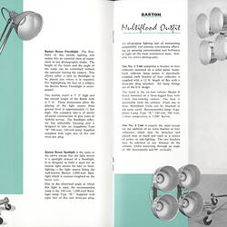 Open booklet with text and photographs of lights.