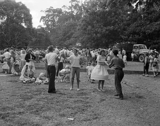Department of Trade, Couples Dancing in a Crowd, Ferntree Gully, Victoria, 13 Mar 1960