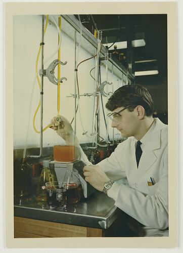 Slide 293C, 'Extra Prints of Coburg Lecture', Chemist Testing Magenta Colour Developer, Building 20, Kodak Factory, Coburg, circa 1960s