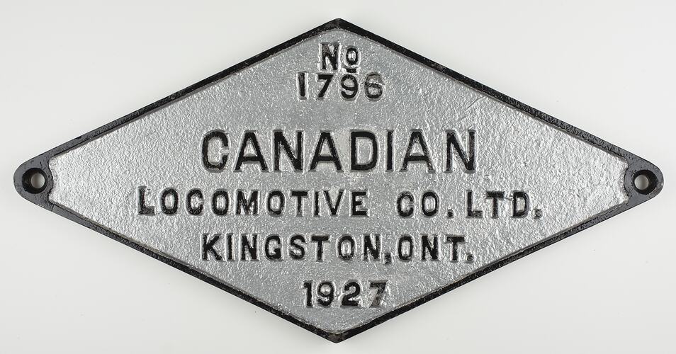 Locomotive Builders Plate - Canadian Locomotive Co. Ltd, Kingston, Canada, 1927