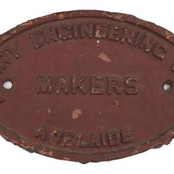 Builders Plate - Perry Engineering Co. Ltd, Adelaide, South Australia