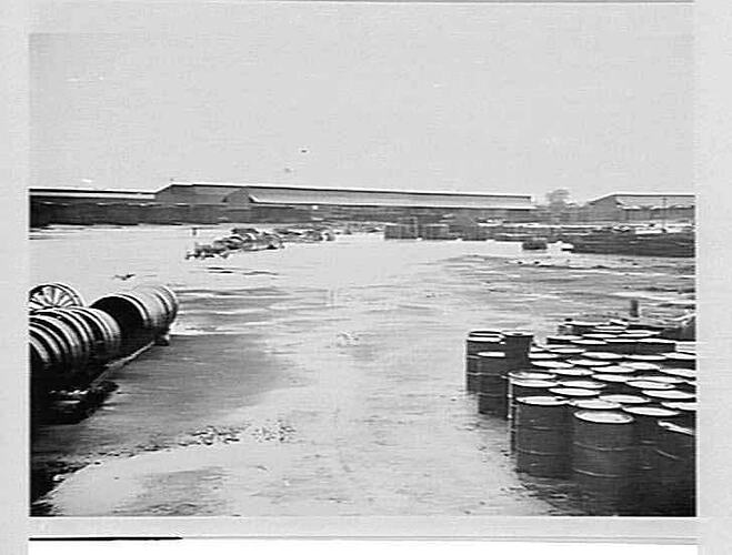 Copy Negative - H.V McKay Massey Harris, Flood in Factory Back Paddock, Sunshine, Victoria, Feb 1946