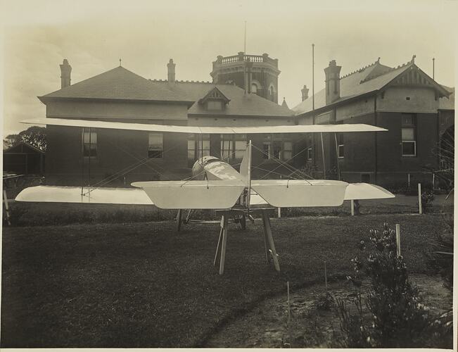 Rear View of Basil Watson's Biplane on the Lawn Outside the Family Home, Elsternwick, Victoria, 1916