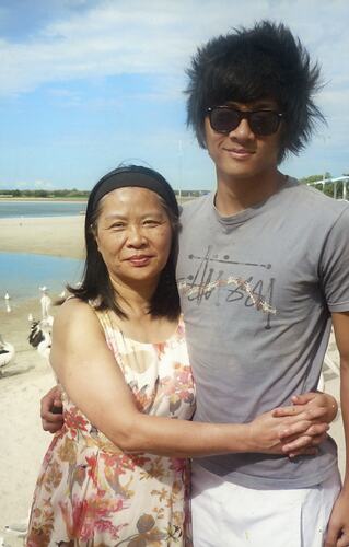 Lin Jong and his mother Fay on the Beach, Gold Coast, Queensland, May 2010