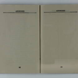 Open booklet, two white pages with black printing. Page 52 and 53.